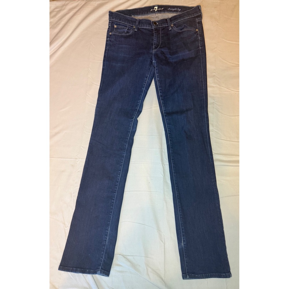 7 For All Mankind Straight Leg‎ Jeans Women's 30 Dark Wash Blue Stretch Indie